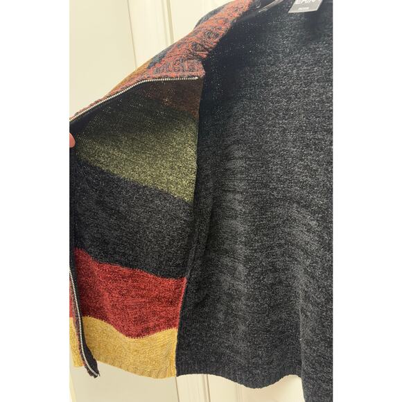 Erica Full Zip Cardigan Velour Yarn Block Pattern Mock Turtleneck Womens Size PM - Picture 4 of 5